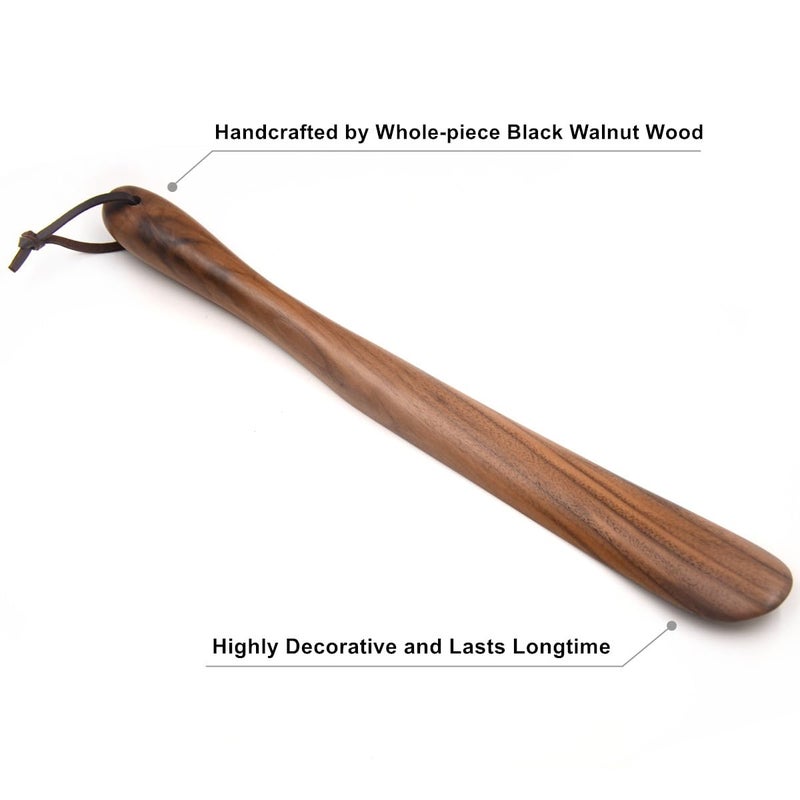 Bamber Wooden Shoe Horn Wood Shoehorn with Handle for Seniors Women Men Kids, 15'' Long, Black Walnut - Image 3